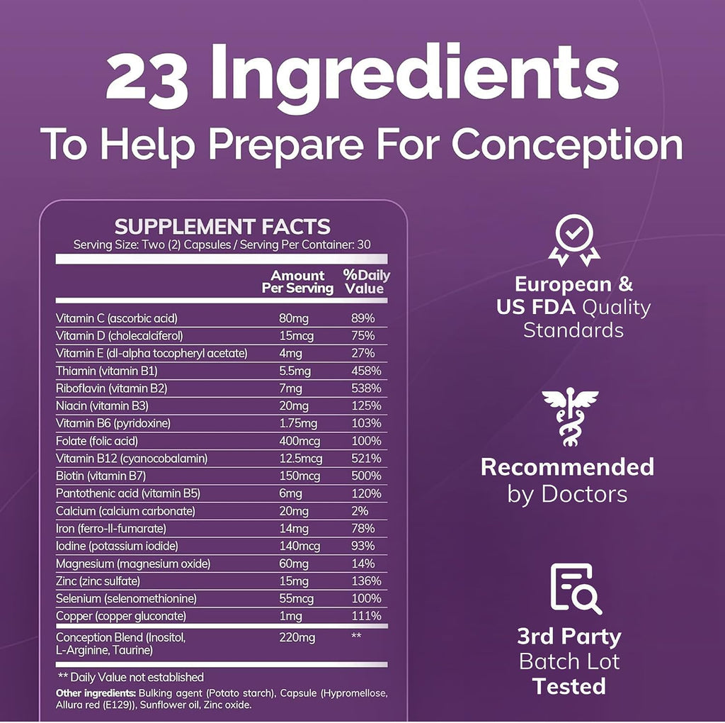 Conceive Plus Women's Fertility Support – Multivitamínico Prenatal para Concepción – 30 Días