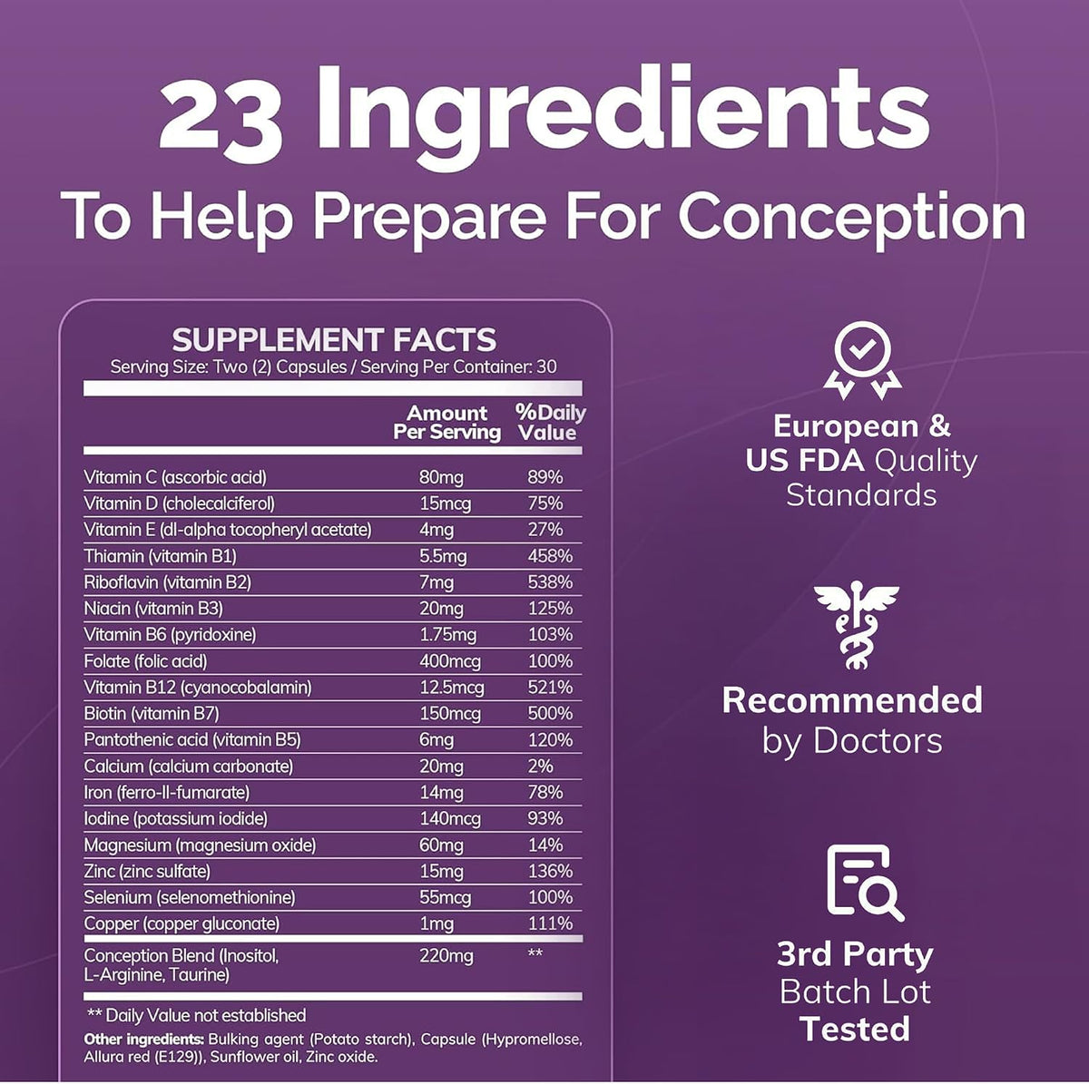 Conceive Plus Women's Fertility Support – Multivitamínico Prenatal para Concepción – 30 Días – Image 8