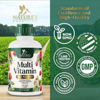 Multivitamínico Líquido Sin Azúcar - Para Mujeres, Hombres y Niños - Vitaminas A, C, D, B12, Biotina y Zinc - Apoya el Crecimiento del Cabello y la Piel - Vegano, No-GMO, Sabor a Bayas, 444 ml