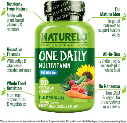 NATURELO Multivitamínico para Hombres 50+ - – Yodo de alga kelp: Importante para la función tiroidea normal. – Image 4
