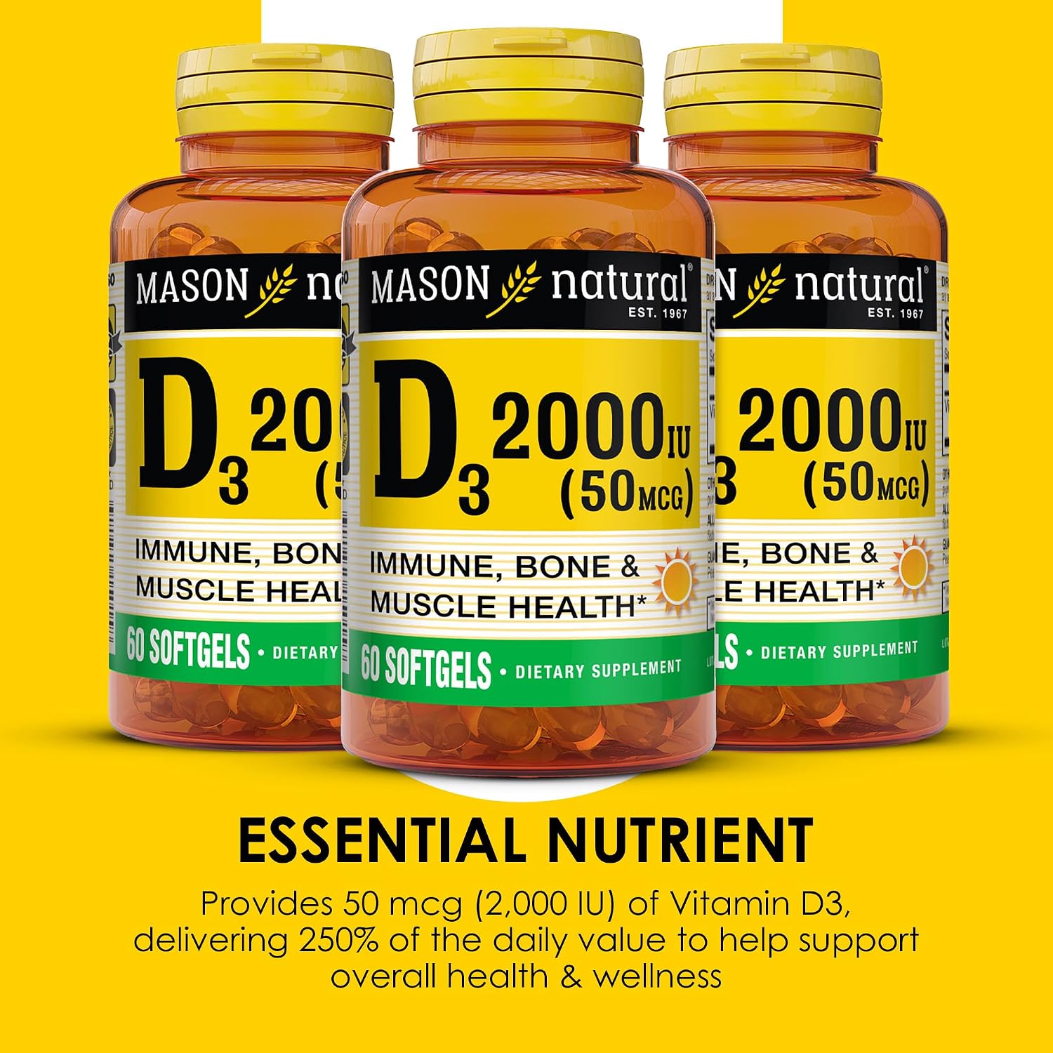 Mason Natural Vitamina D3 2000 UI Ultra Strength, Pack de 3 (180 Softgels)