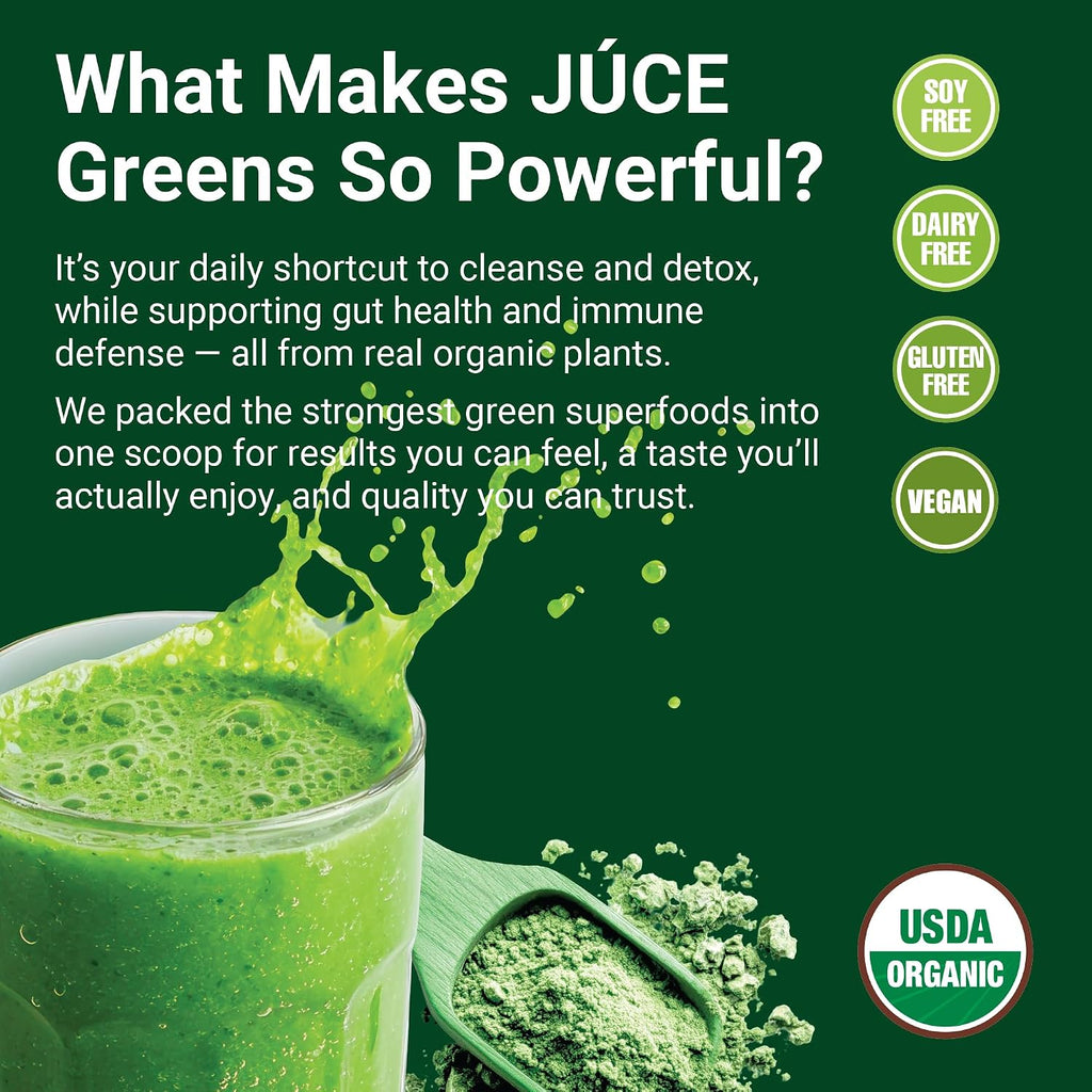 Juce Greens Organic Superfood Powder - 77 Superfoods con Hongos Adaptógenos y Probióticos - Sabor Manzana (20 Servicios)