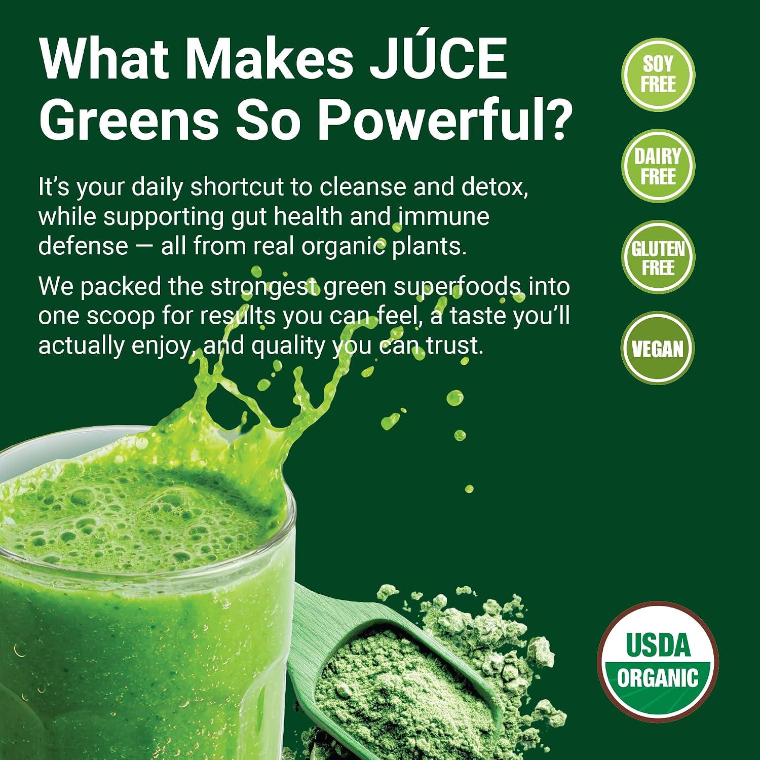 Juce Greens Organic Superfood Powder - 77 Superfoods con Hongos Adaptógenos y Probióticos - Sabor Manzana (20 Servicios)