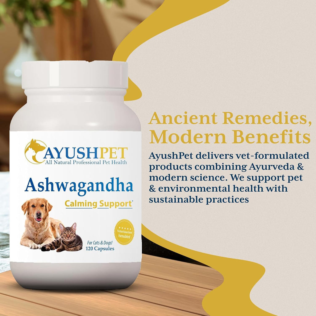 Ayush Pet Ashwagandha Cápsulas para Perros y Gatos, 120 dosis