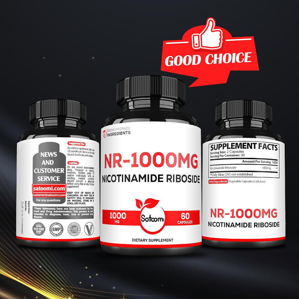 Satoomi NAD Nicotinamida Ribósido - Suplemento NR 1000mg - 60 Cápsulas (30 Días)