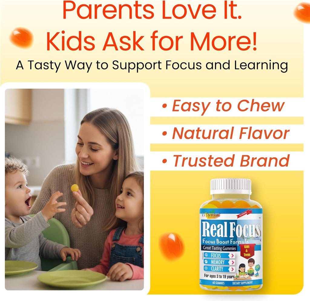 Real Focus Omega 3 for Kids - Gominolas de DHA con sabor a naranja - 60 unidades