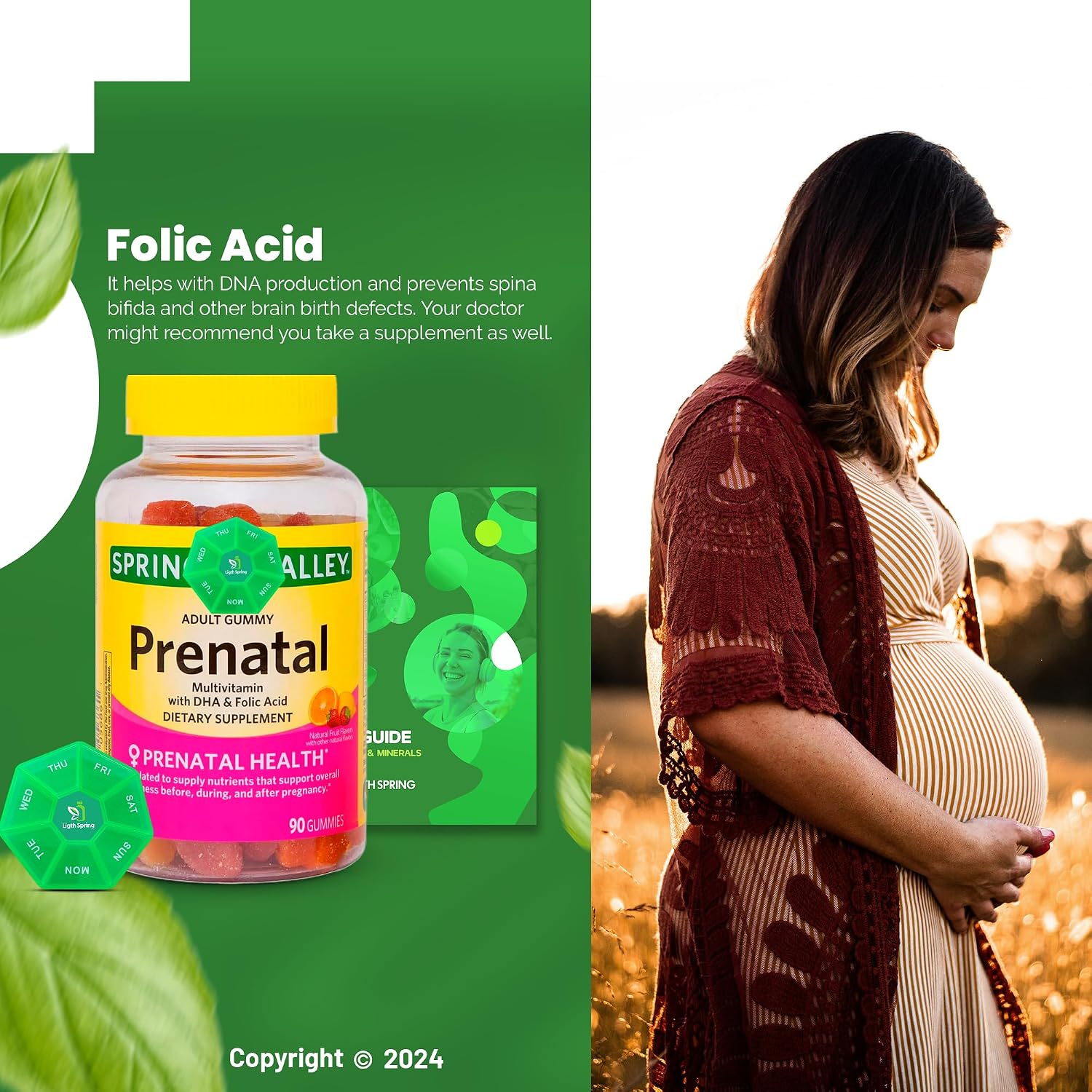 LightSpring Prenatal Multivitamin Gummies - 90 Gomitas con Vitaminas y Minerales Esenciales + Guía Exclusiva
