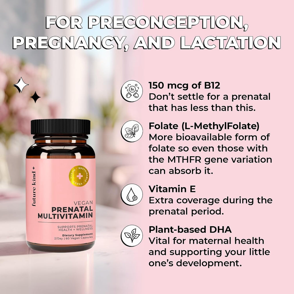Future Kind Vitamina Prenatal - Embarazo, Lactancia y Bienestar con DHA y L-Metilfolato - Suplemento de Folato para Mujeres con Vitamina D, E, Hierro, Omega-3 y Biotina (60 Cápsulas)