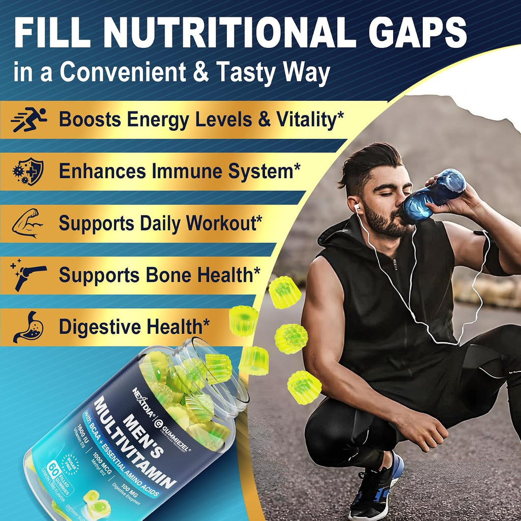 Multivitamínico Metilado para Hombres Gominolas con BCAA y Complejo B - Sin Azúcar, Vegano - 60 unidades