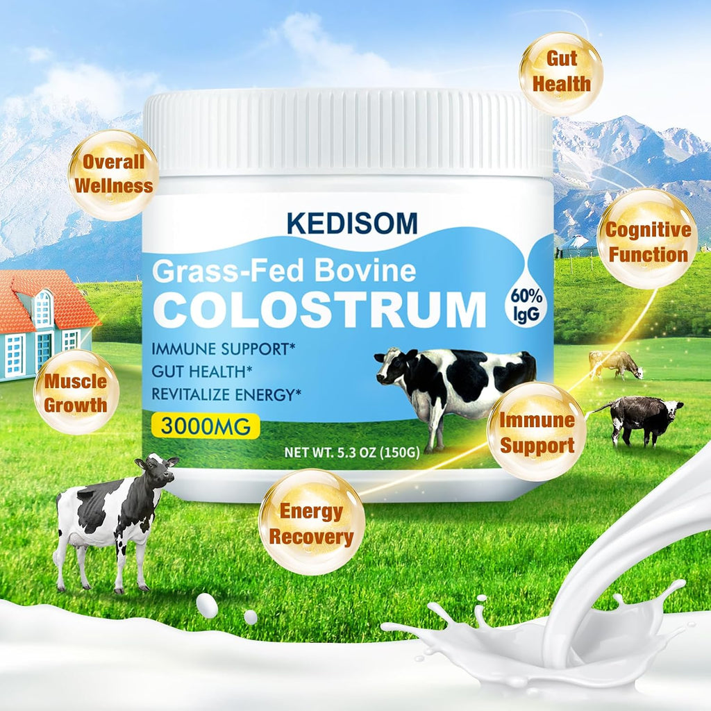 KEDISOM Colostro Bovino en Polvo - Grass-Fed, Liposomal, 60% IgG, 3000 mg, 50 Porciones