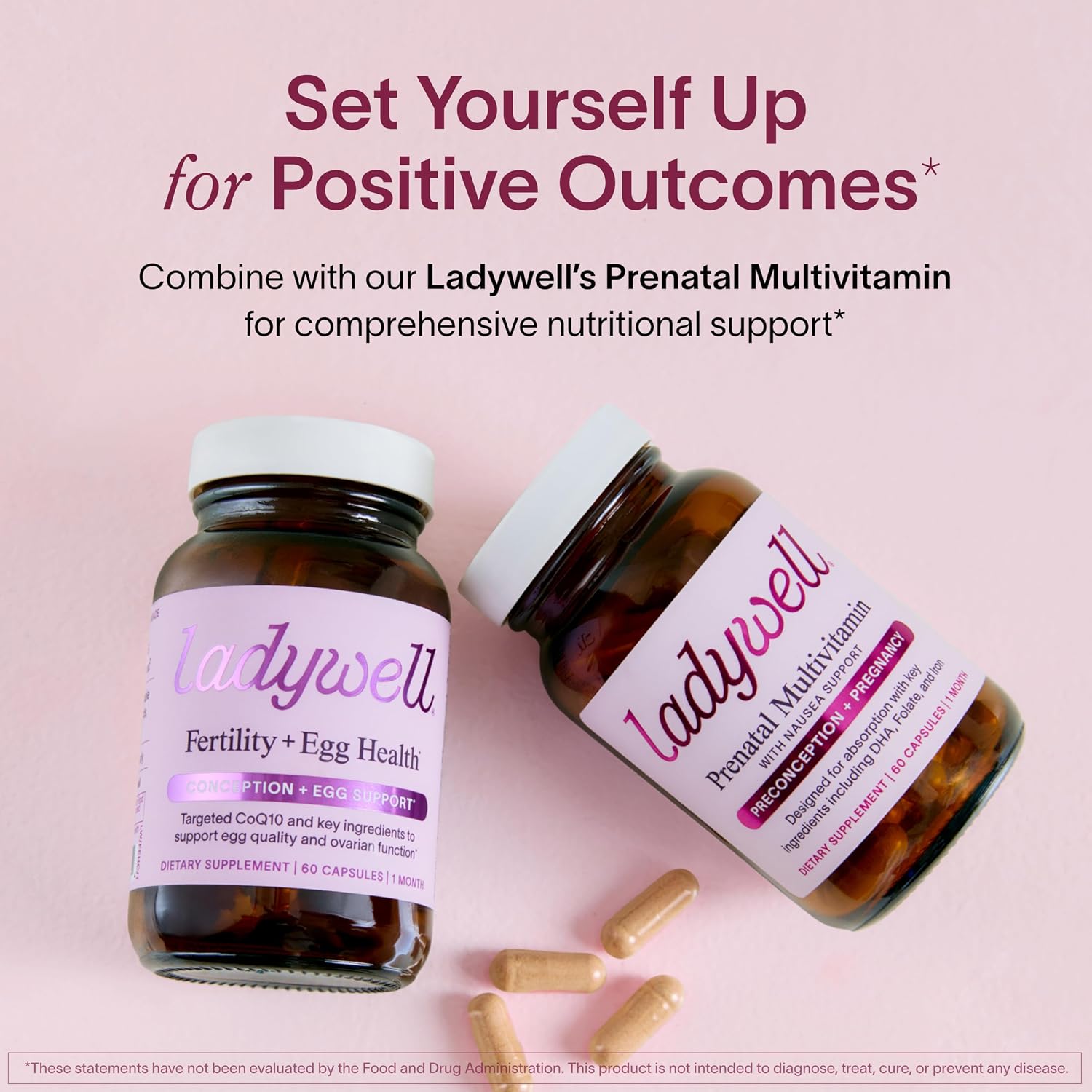 Ladywell Fertility + Egg Health – Suplemento de fertilidad con CoQ10, folato y vitamina D, 60 cápsulas