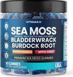 Vitamax Gominolas de Irish Sea Moss - Suplemento Multimineral con Bladderwrack, Ashwagandha, Raíz de Bardana y Vinagre de Manzana - Vegano y No GMO - 60 Gominolas