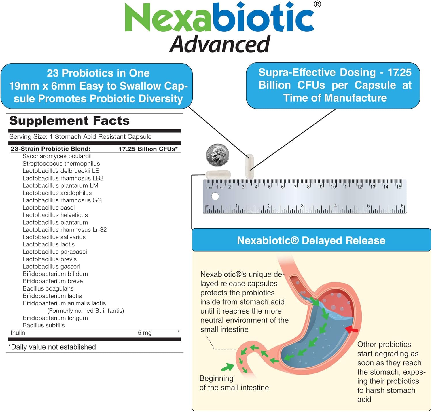 Nexabiotic Multi Probiotic 23 Strains with Prebiotic, 60 Capsules