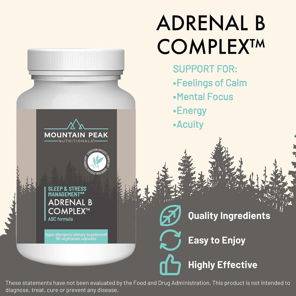 Mountain Peak Adrenal B Complex — Apoyo para el Cortisol con Ashwagandha, Vitaminas B6, B12 y C — Suplemento para el Sistema Endocrino y Nervioso (90 Cápsulas Vegetales)
