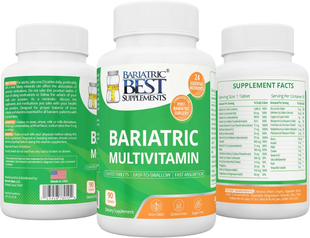 Multivitamínico Bariátrico con Hierro - 24 Nutrientes Esenciales para Después de Cirugía Bariátrica - 90 Comprimidos