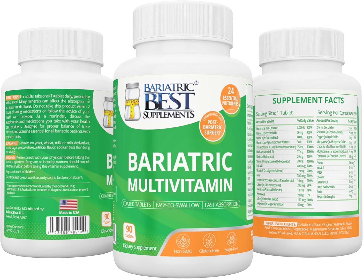 Multivitamínico Bariátrico con Hierro - 24 Nutrientes Esenciales para Después de Cirugía Bariátrica - 90 Comprimidos