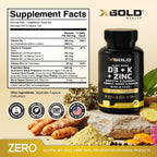 X Gold Health Complejo 8 en 1 con Vitamina D3, K2, K1, Zinc, Quercetina, Saúco, Cúrcuma, Jengibre y Equinácea - 120 Cápsulas Veganas