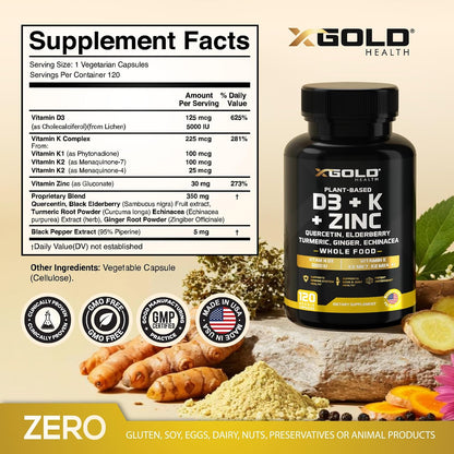 X Gold Health Complejo 8 en 1 con Vitamina – Vitamina K: Contribuye a la coagulación sanguínea normal y al – Image 2