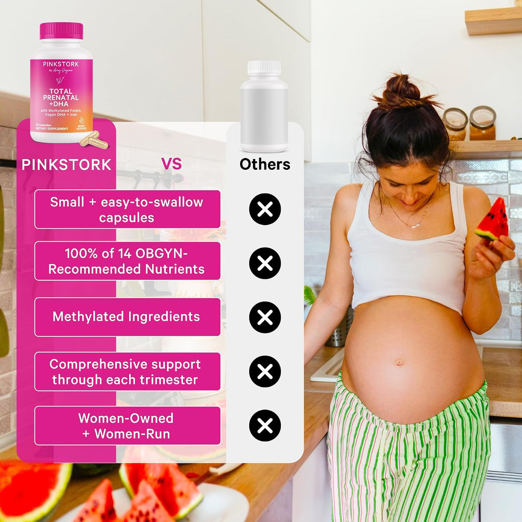 Pink Stork Total Prenatal Vitaminas con DHA - Menta (180 Cápsulas, 3 Meses)