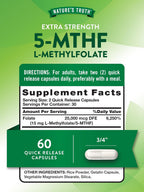 Nature's Truth L Methylfolate 15mg | 60 Cápsulas | Complemento Alimenticio Sin Gluten y No-GMO | Fórmula Extra Fuerte