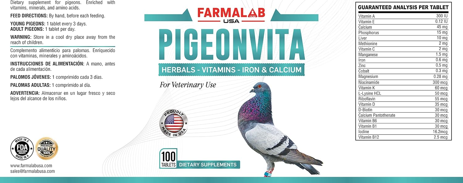 PIGEONVITA VITAMINA COMPLETA para PALOMAS MULTIVIT Pigeon 100 TABLETAS
