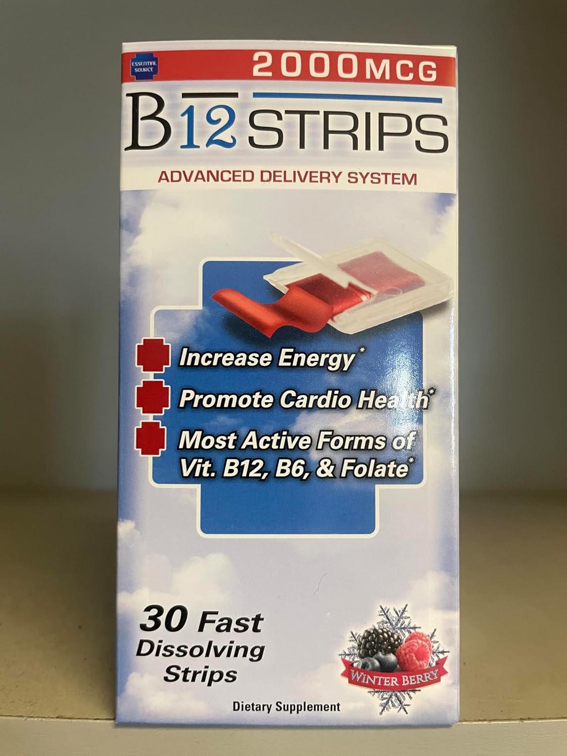 Essential Source Sublingual Strips with Vitamin B12, Biotin, B6 & Folate - 2000 mcg Methylcobalamin - 30 Strips