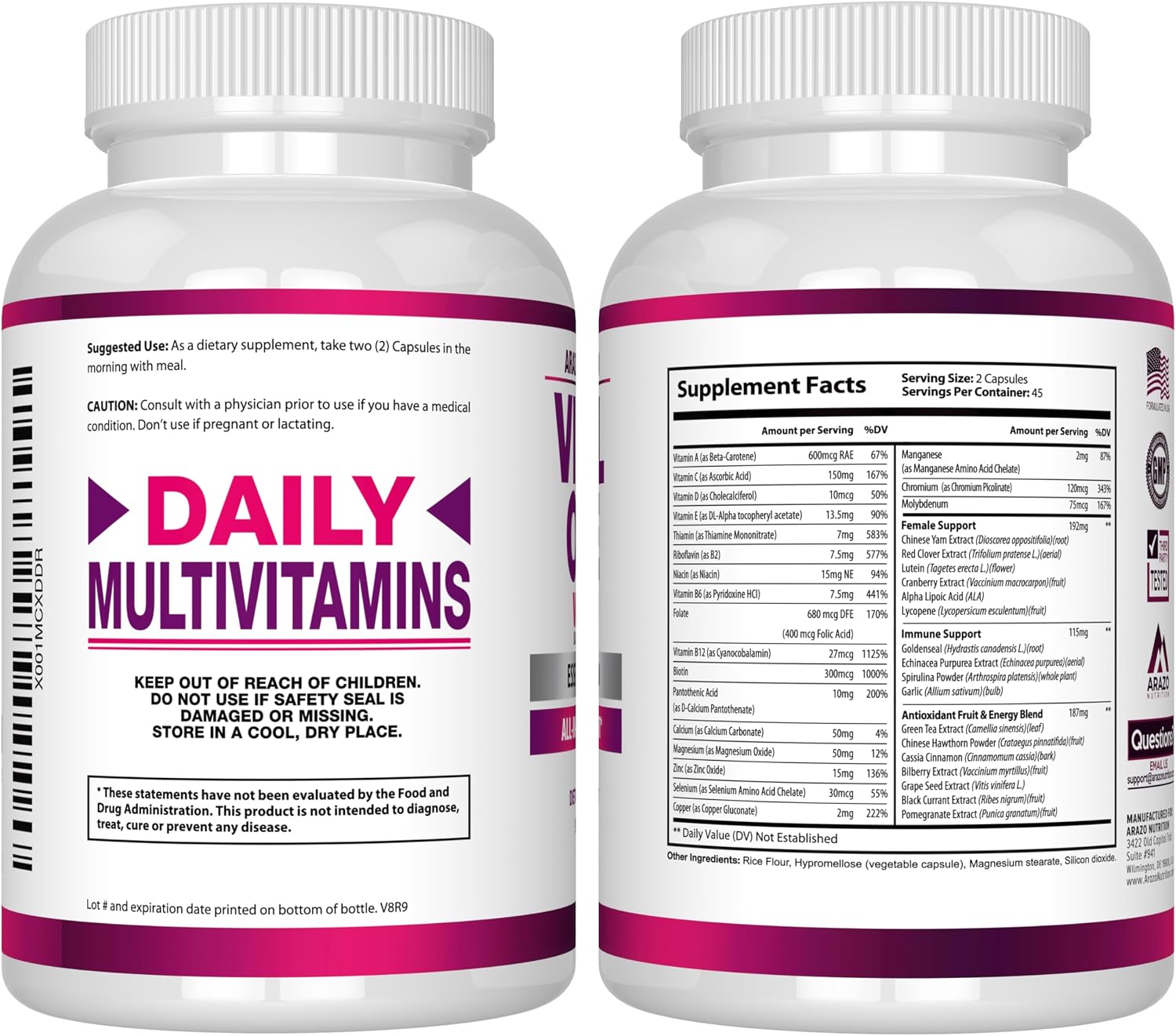 Arazo Nutrition Vital One Multivitamínico para Mujeres - 90 Cápsulas Veganas