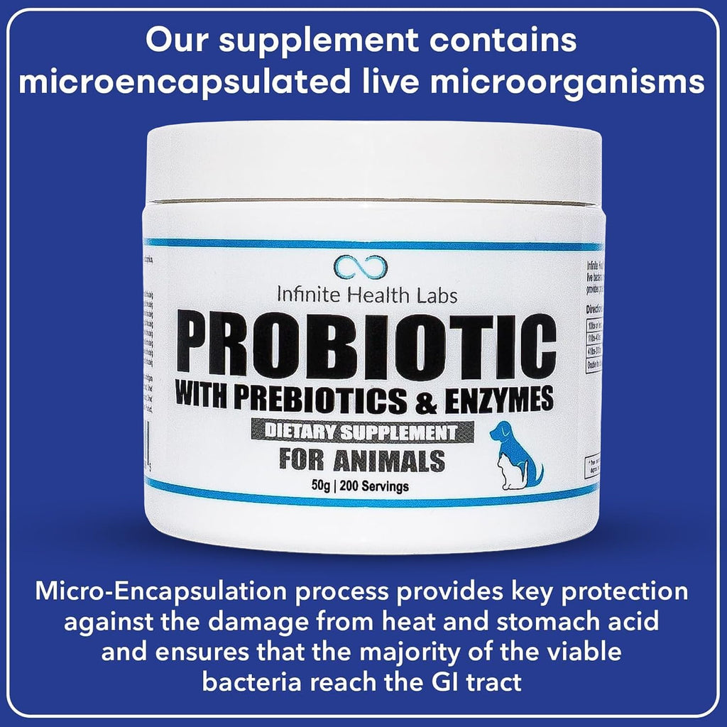 Probióticos para perros y gatos - Fórmula veterinaria, polvo con prebióticos y enzimas para salud digestiva e inmunidad - 200 raciones (50 g)
