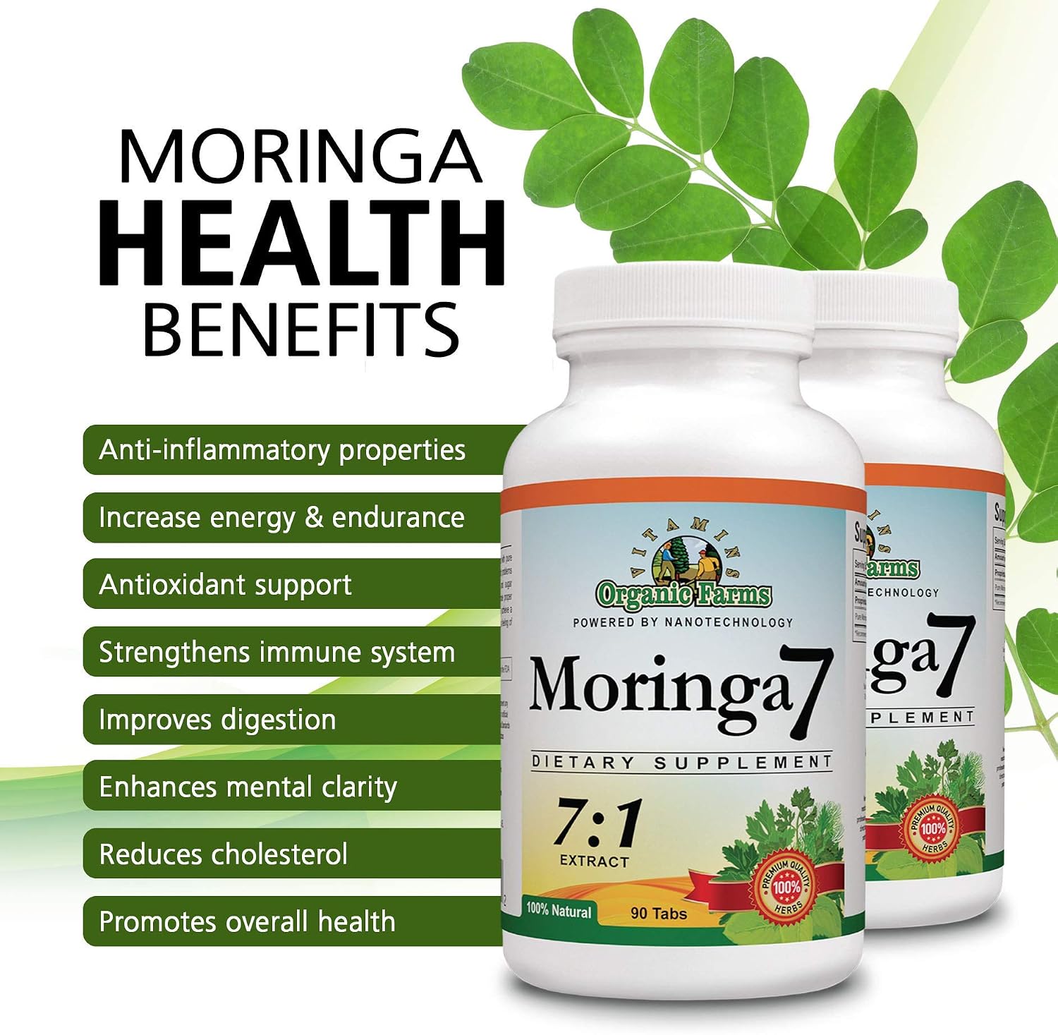 Moringa 7 Super Grass - Pure Moringa Oleifera Extract - 1875mg, 100% Natural Supplement