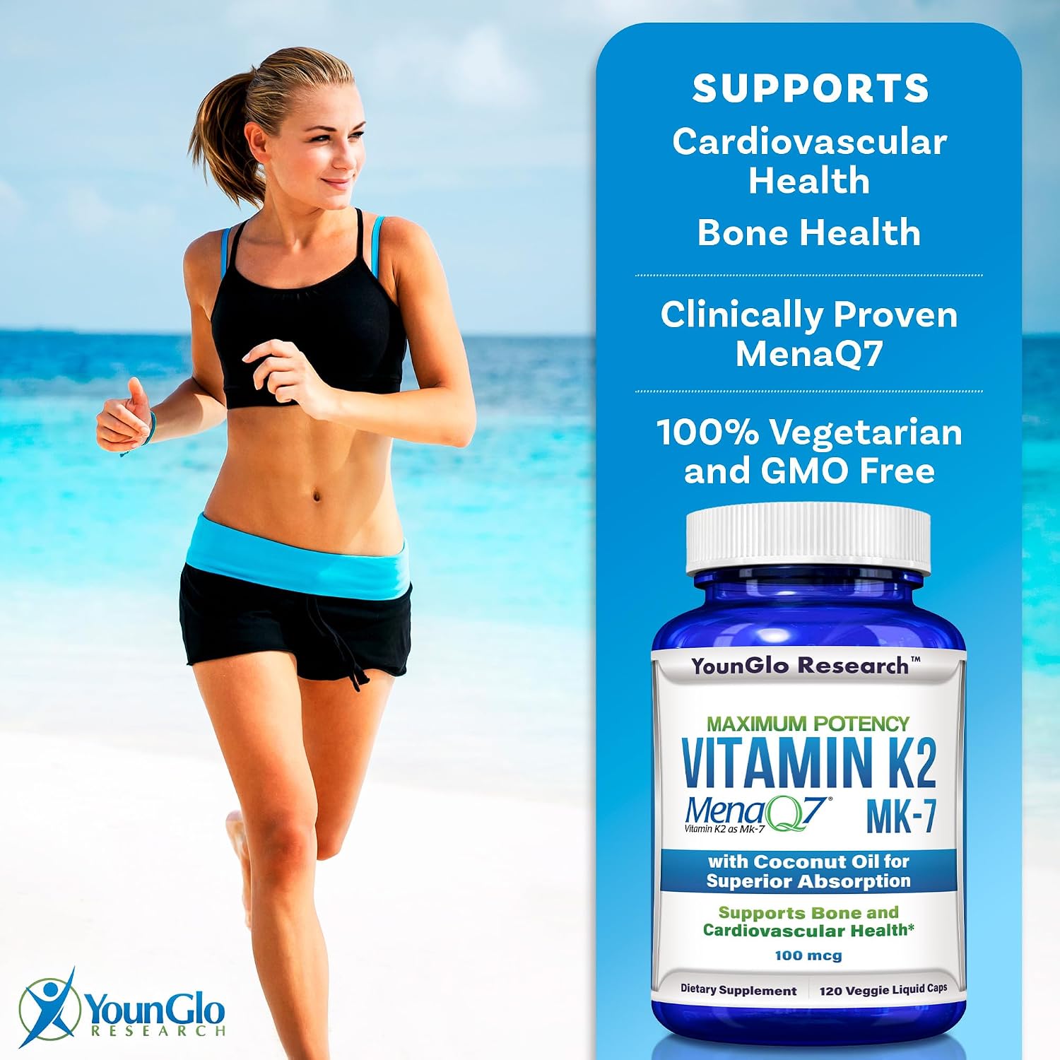 Vitamina K2 MK7 (MenaQ7) 100 mcg con Aceite de Coco - 120 Cápsulas Veganas