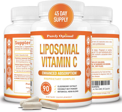 Purely Optimal Liposomal Vitamina C 1000 mg – Contribuye al funcionamiento normal del sistema inmunitario. – Image 1