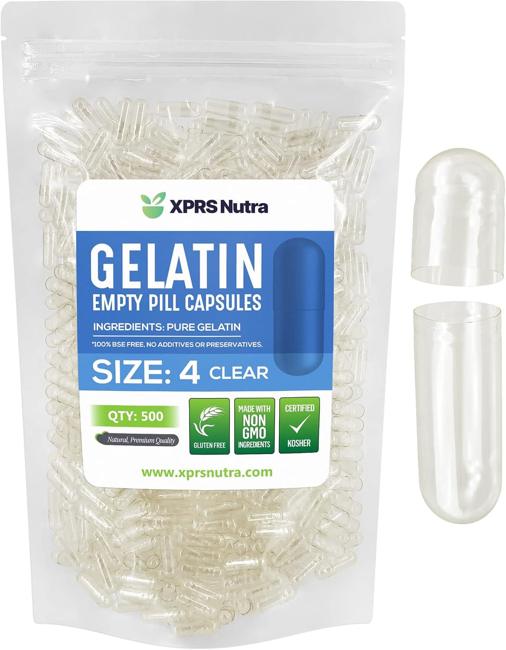 XPRS Nutra Cápsulas Vacías Tamaño 4 - 100 Unidades - Cápsulas de Gelatina Pequeñas para Rellenar - Cápsulas de Gelatina Bovina para Suplementos Caseros (Púrpura/Blanco)