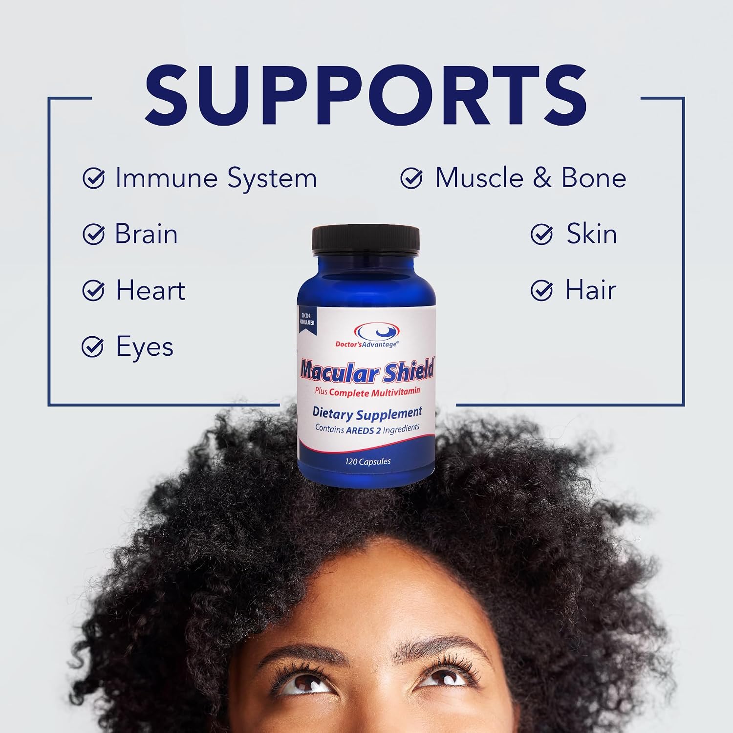 Doctor’s Advantage Macular Shield Eye Vitamins Plus Multivitamin – 120 Cápsulas, Suministro para 30 Días – Luteína y Zeaxantina con Ingredientes AREDS 2 y Complejo Multivitamínico Completo