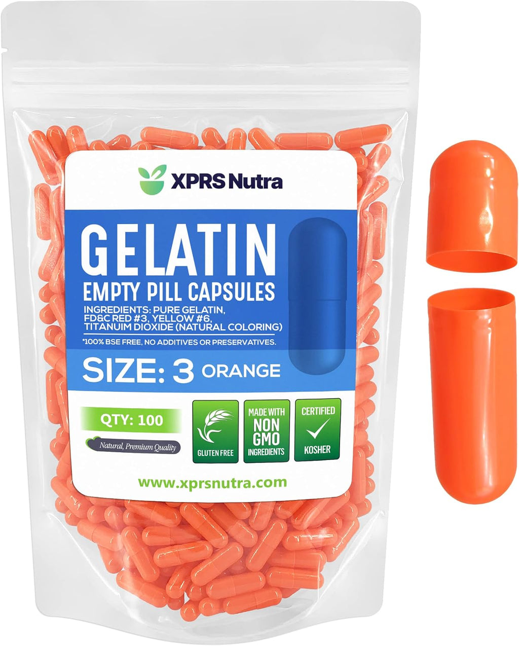 Cápsulas Vacías Tamaño 3 de Gelatina Bovina - 100 unidades - Naranja