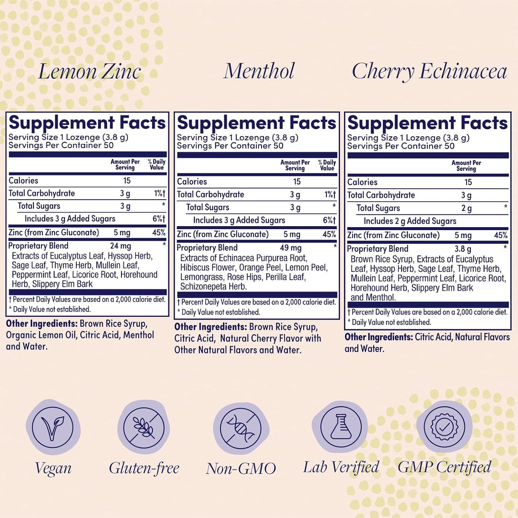 ZAND Immunity Variety 3 Pack - Pastillas de Zinc, Echinacea y Mentol para la Garganta