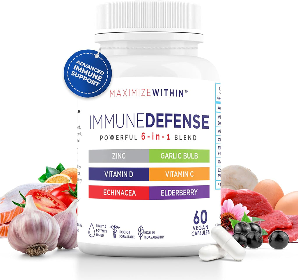 Maximize Within Powerful 6-en-1 Apoyo Inmunológico con Zinc, Vitamina C, Saúco, Vitamina D, Equinácea y Ajo, 60 Cápsulas
