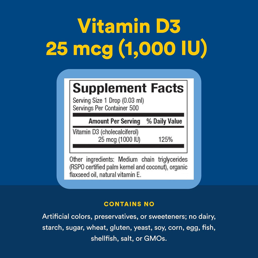 Natural Factors Liquid Vitamin D3 - Immune Support and Bone Health Supplement - 500 doses (15 ml)