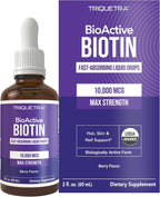 Biotina Líquida 10.000 mcg – Gotas Sublinguales – Sabor Natural a Bayas – 180 Servicios (59 ml)