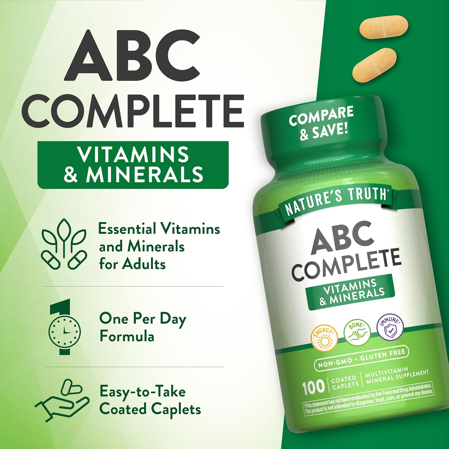 Nature's Truth ABC Complete Multivitamin - Multivitamínico Diario para Hombres y Mujeres - 100 Comprimidos