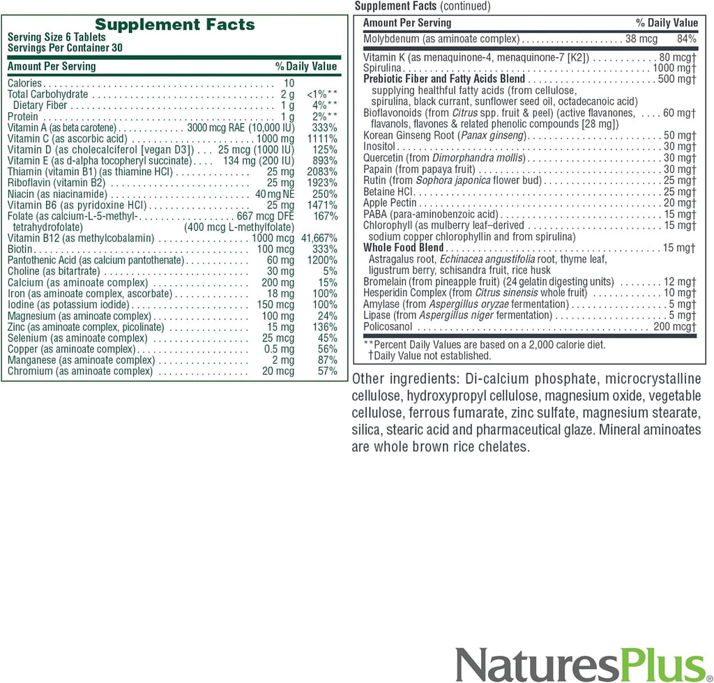 NaturesPlus Ultra Source of Life con Luteína - 180 Comprimidos - Multivitamínico con Alimentos Integrales