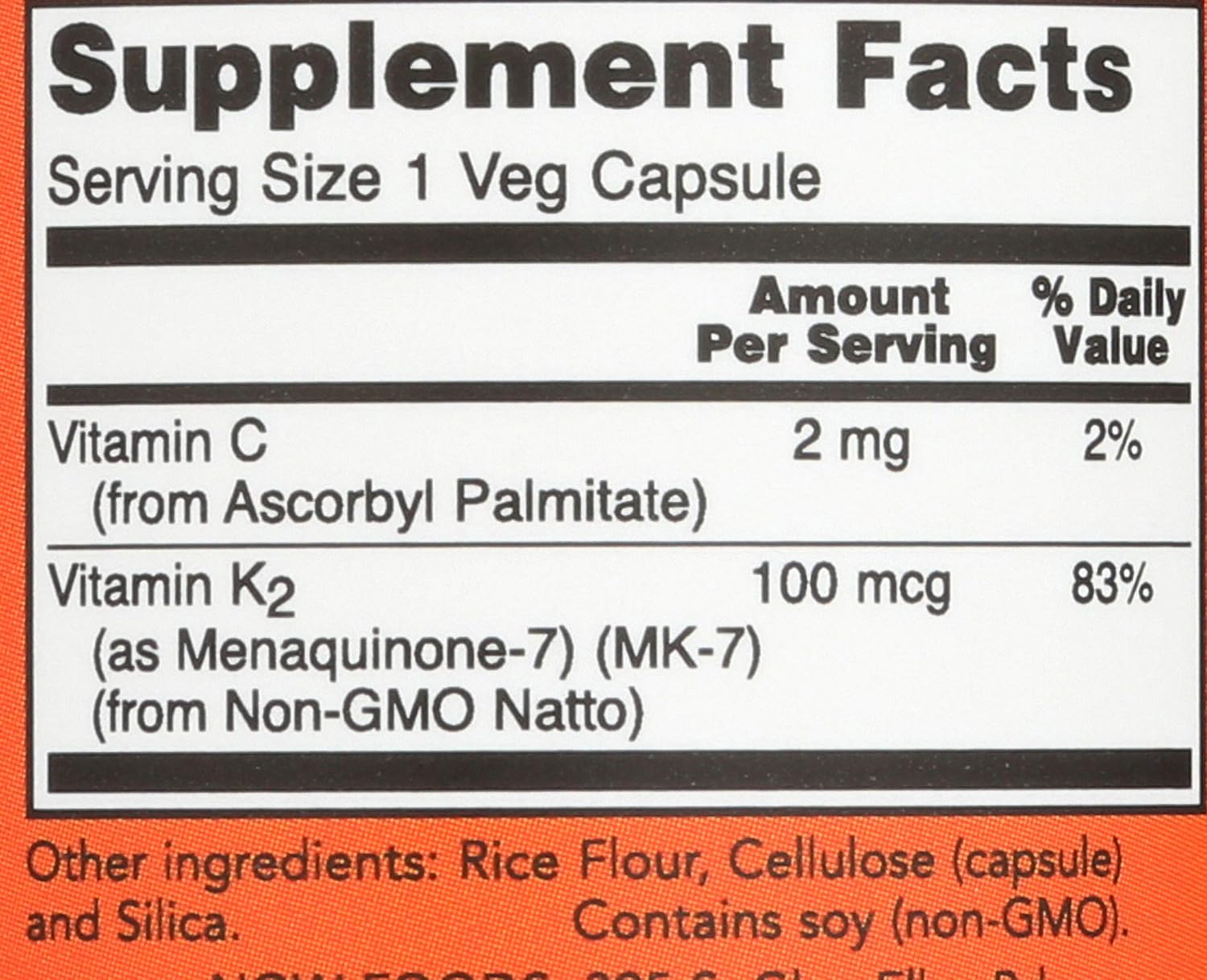 NOW Foods Vitamin K-2 MK-7 100 mcg, 60 Cápsulas Veganas