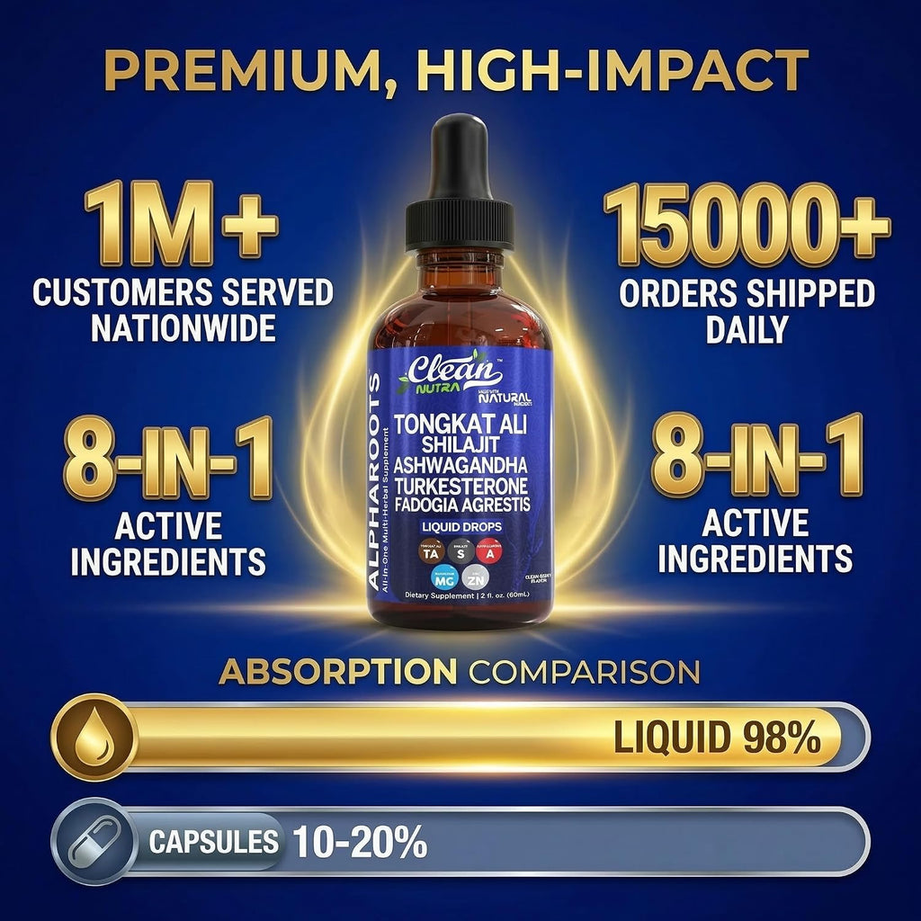 Tongkat Ali Líquido con Shilajit, Ashwagandha, Turkesterona, Fadogia Agrestis, Magnesio, Musgo Marino y Zinc - Clean Nutra