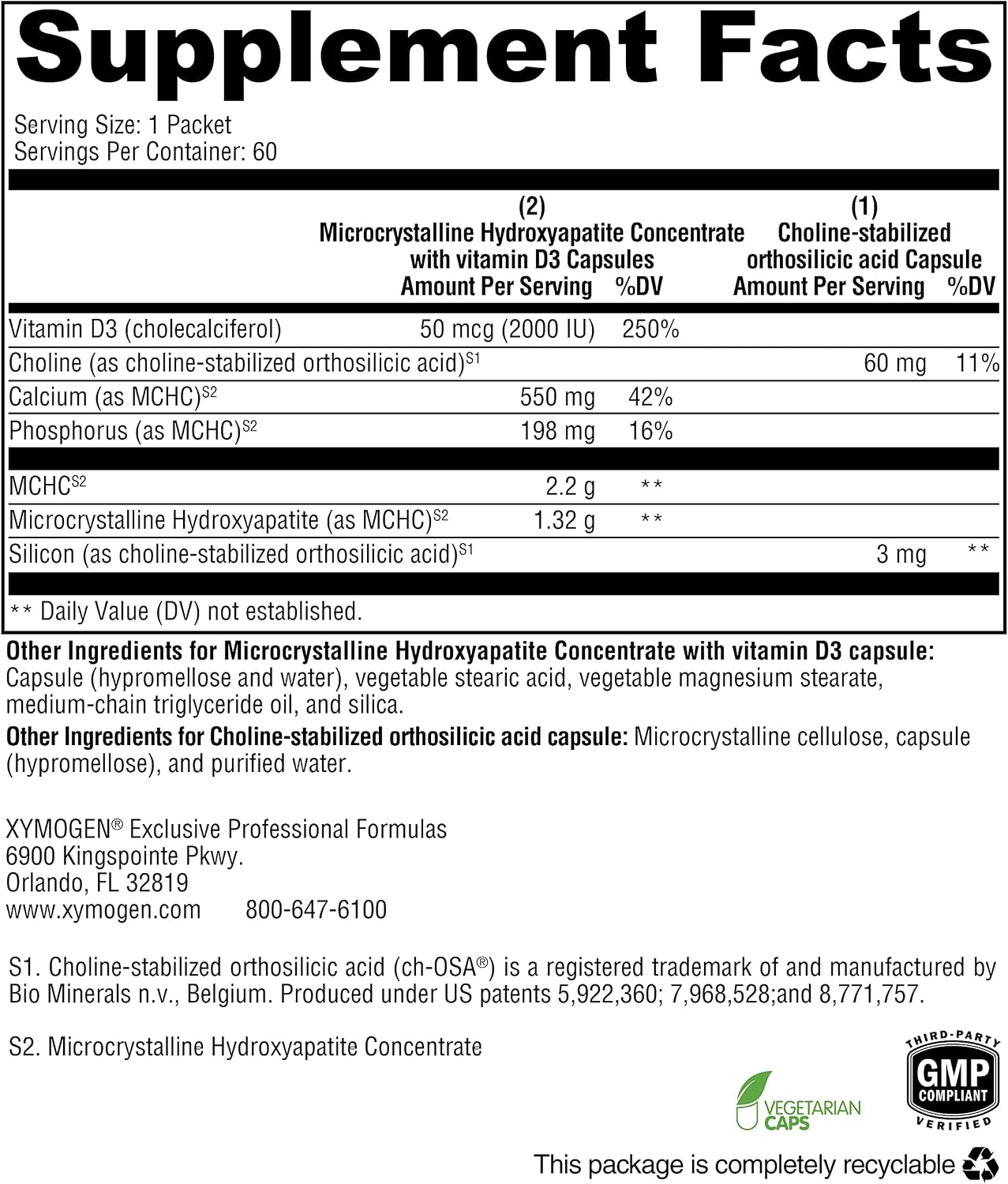 XYMOGEN OSAplex - Apoyo para la Salud Ósea - Hidroxiapatita Microcristalina con Calcio y Vitamina D3 - Sin Gluten y No GMO - 60 Sobres