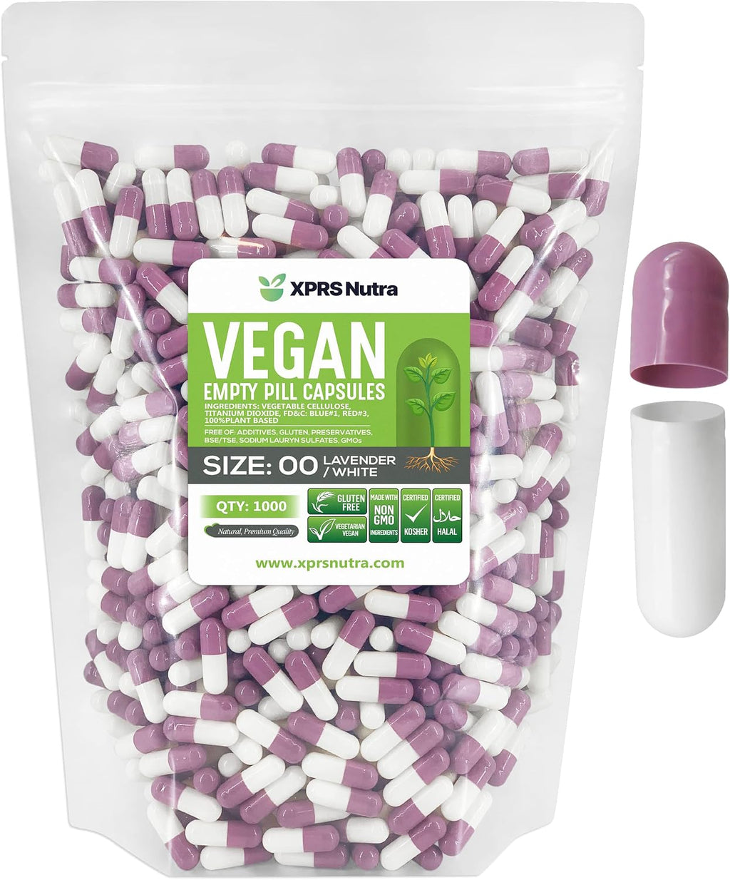 XPRS Nutra Cápsulas Vacías Tamaño 00 - 1000 uds Cápsulas Veganas - Cápsulas Vegetales Vacías para Rellenar