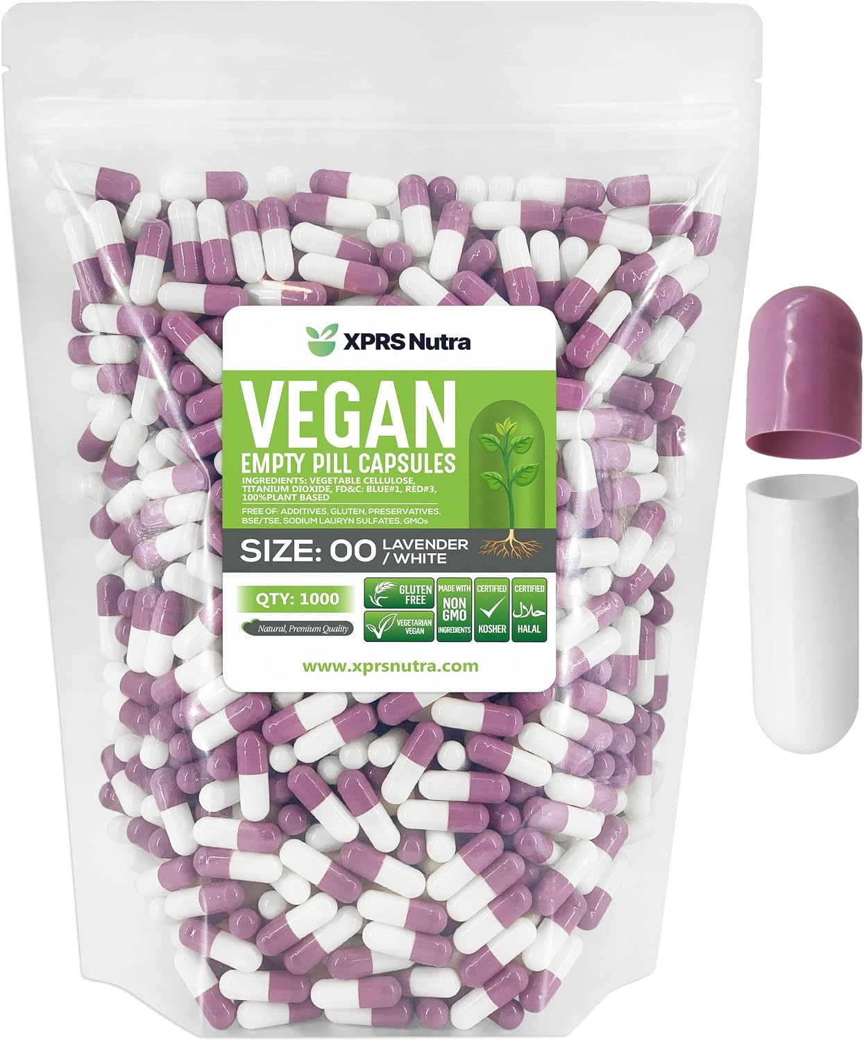 XPRS Nutra Cápsulas Vacías Tamaño 00 - 1000 uds Cápsulas Veganas - Cápsulas Vegetales Vacías para Rellenar