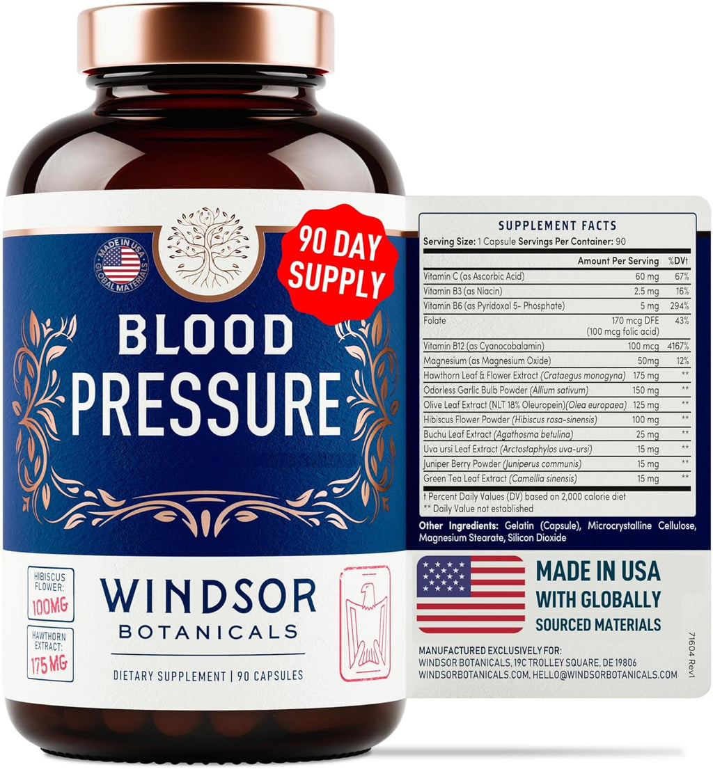 Blood Pressure Support – Suplemento para la presión arterial con té verde, hibisco, espino blanco y ajo – 90 cápsulas