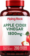 Piping Rock Cápsulas de Vinagre de Manzana 1800 mg | 200 Cápsulas | Fórmula Potente | Complemento para Hombres y Mujeres | No OGM, Sin Gluten