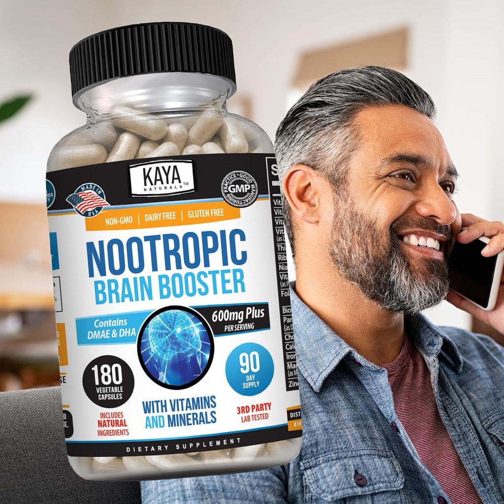 Kaya Naturals - Nootropic Brain Booster - Potenciador Cognitivo para Memoria y Concentración - 180 Cápsulas