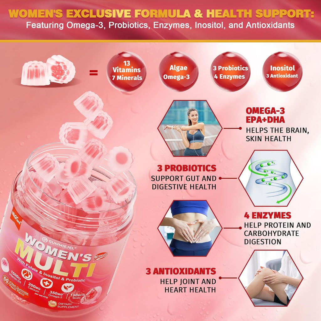 Multivitamínico para Mujeres con Omega-3, Probióticos y Antioxidantes - 60 Gominolas