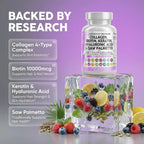 Clean Nutraceuticals Colágeno con Biotina 10000mcg, Queratina, Saw Palmetto, Ácido Hialurónico - 90 Cápsulas